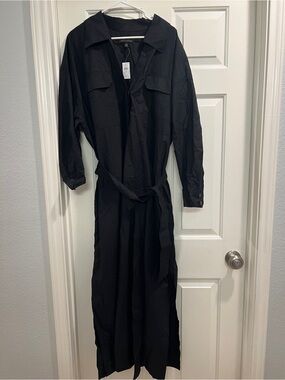 New Banana Republic Long Black Shirt Dress with Waist Tie
